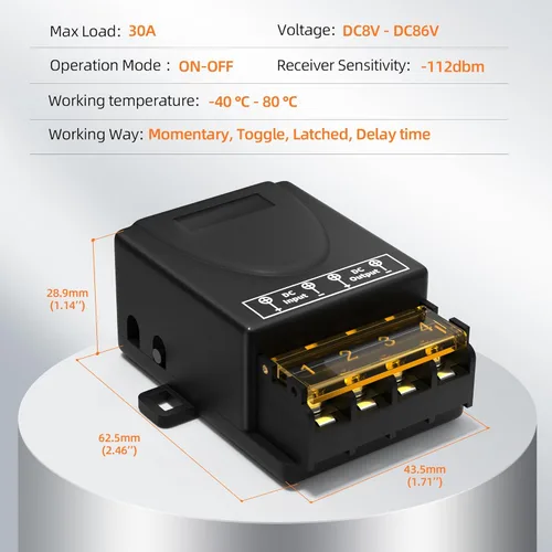 Miniatura 2 de RVBOATPAT Interruptor remoto inalámbrico DC 8V/12V/24V/48V/72V/86V 30A Relé RF Control remoto de 328 pies de largo alcance para alarmas antirrobo