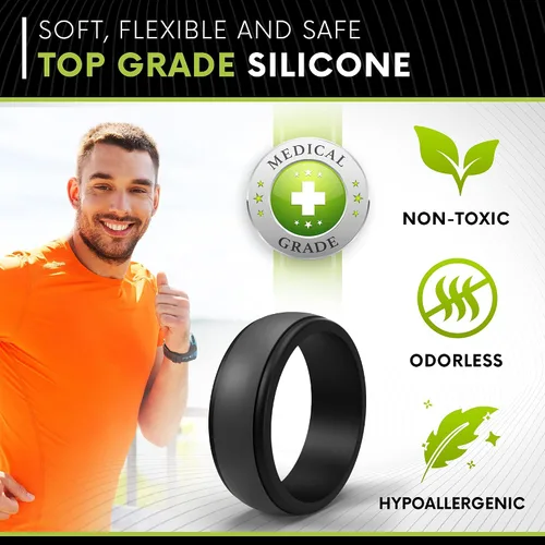 Miniatura 3 de POPCHOSE Anillos de boda de silicona para hombre, anillos de silicona para hombre, anillos de boda de goma de silicona para hombres, tallas 7, 8, 9
