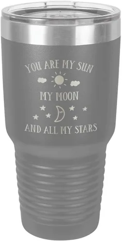 Miniatura 17 de Taza de viaje grabada con grabado en polvo de acero grabado con láser, con texto en inglés "You are MY SUN MY MOON AND ALL MY STARS", sin BPA