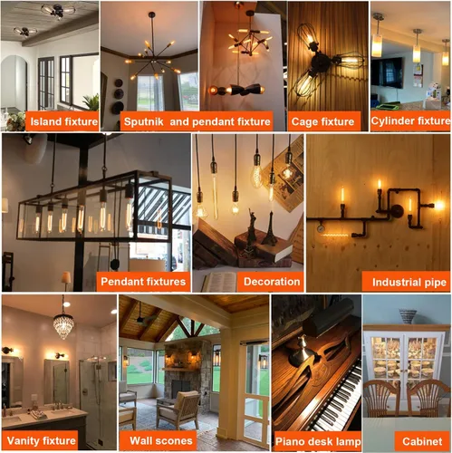 Miniatura 7 de LiteHistory Bombilla LED E26 regulable de 4 W igual a Edison de 40 W, AC120 V, bombilla tubular blanca cálida 2200 K, ámbar 250 lm, bombilla LED T10