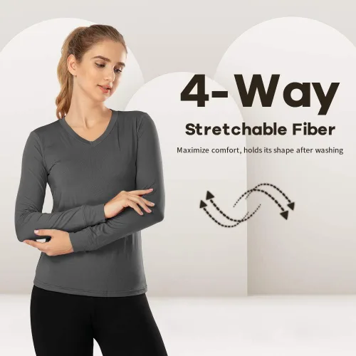 Miniatura 50 de MANCYFIT Tops térmicos para mujer, camisa con forro polar, manga larga, capa base, cuello en V