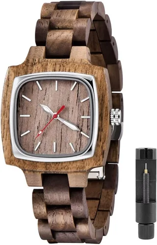 Miniatura 15 de Tiong Reloj de madera para mujer con correa de madera, diseño clásico analógico, colorido, de bambú, relojes para mujeres, parejas