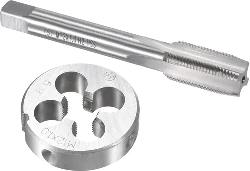 Miniatura 11 de uxcell M12 x 0.030 in Juego de llaves métricas y troqueles, rosca de máquina con troquel de roscado redondo, kit de grifo y troquelado