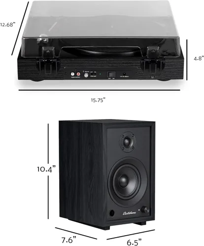 Miniatura 8 de Electrohome Montrose Record Player Stereo System, 4" Bluetooth Powered Bookshelf Speakers, Belt-Drive Bluetooth Turntable with Audio-Technica Black