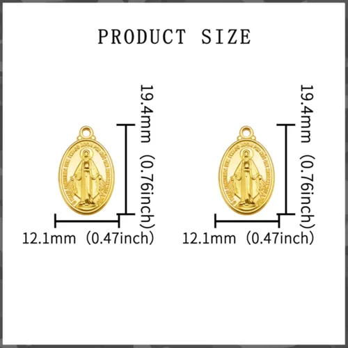 Miniatura 2 de 60 piezas de medallas ovaladas milagrosas de la Virgen María, dijes de aleación, dijes colgantes de la Virgen de Guadalupe para collar de oración