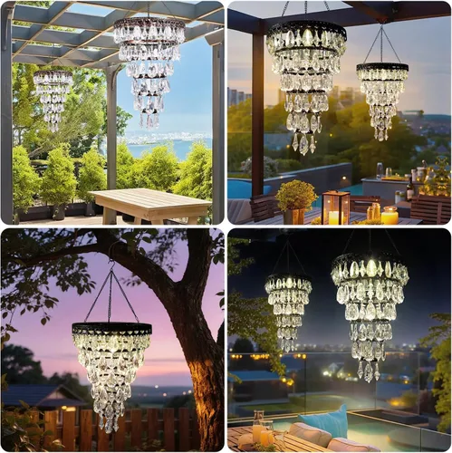 Miniatura 7 de Lámpara solar colgante de cristal acrílico para exteriores, luces decorativas para jardín, luces LED brillantes y cálidas y tira LED de 5 pies