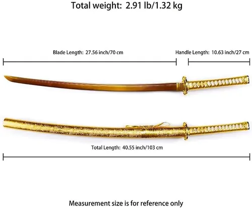 Miniatura 6 de Katana de dragón de oro hecha a mano de acero de alto carbono, espada samurái japonesa de espiga completa, espada realmente afilada lista