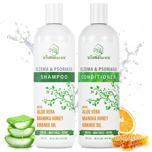 Eczema Psoriasis Shampoo & Conditioner Set para hombres y mujeres – Champú anticaspa para cuero cabelludo seco y cabello – Champú para dermatitis