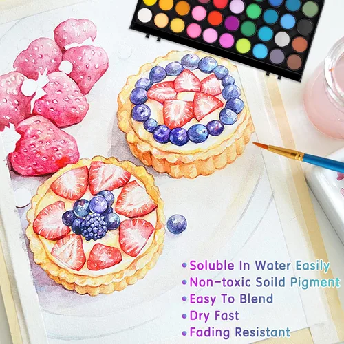 Miniatura 6 de Pintura de acuarela, juego de pintura de acuarela lavable de 48 colores con un pincel, un pincel de agua recargable y una paleta, juegos de pinturas