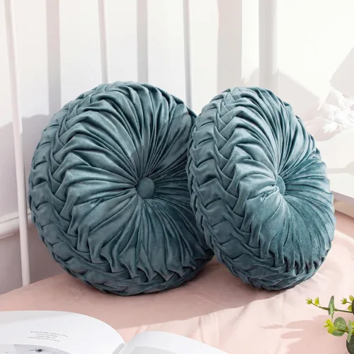 Miniatura 12 de Drydiet 3 Piezas Almohadas Redondas Decorativas de Terciopelo Plisado Almohadas de 15'' de Diámetro Acento Calabaza Boho Cojín de Silla para Sofá