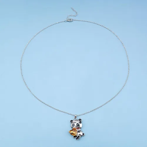 Miniatura 4 de YienDoo Gargantilla de cristal con diseño de panda, collar de corazón de cristal amarillo, panda con colgante de oso panda, collar de amor