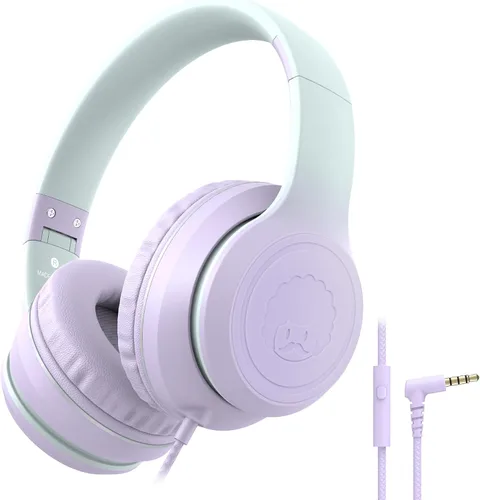 Miniatura 11 de rockpapa L22 - Auriculares con cable para niños, niñas, mujeres con micrófono, auriculares plegables con cable de 3.5mm para escuela, Chromebooks
