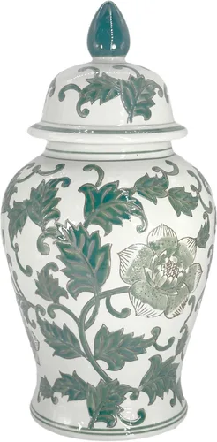 Miniatura 17 de Galt International Jarrón de Templo de Cerámica Chinoiserie Floral Marrón y Blanco de 18" con Tapa - Jarrón de Jengibre Decoración para Hogar