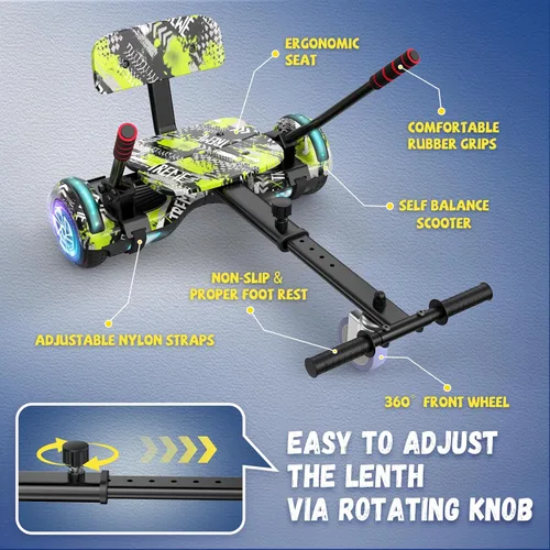 Miniatura 5 de FLYING-ANT Hoverboard de 6.5" de dos ruedas con asiento de autoequilibrio, scooter eléctrico con ruedas de luz LED Flash Primrose