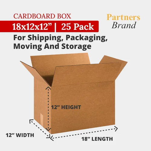 Miniatura 2 de PARTNERS BRAND Cajas de cartón corrugado de 18 x 12 x 12 pulgadas, medianas de 18 pulgadas de largo x 12 pulgadas de ancho x 12 pulgadas de alto