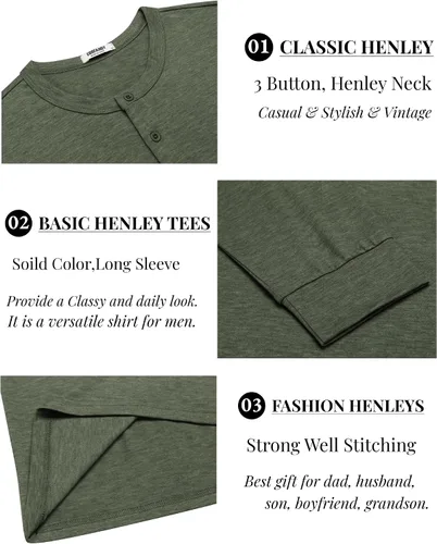 Miniatura 5 de COOFANDY Camiseta Henley de Manga Larga para Hombre Camisas Pullover Casuales Ligeras Camisetas Básicas Suaves Elásticas Tops de Otoño
