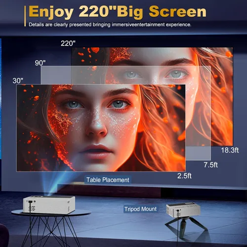 Miniatura 2 de Soporte inteligente para proyectores 4K, viene con un mini soporte, mini proyector con altavoz estéreo, proyector portátil Full HD, compatible