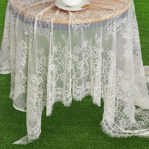 Miniatura 5 de Fanqisi Mantel de encaje azul de 5 piezas de 60 x 120 pulgadas, manteles de encaje clásico para boda, cubierta de mesa de fiesta para despedida