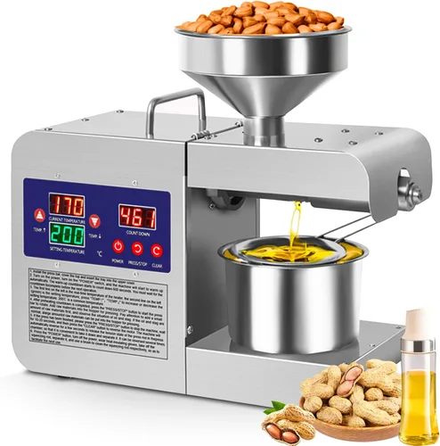 Máquina de prensa de aceite, extractor de aceite automático comercial para el hogar de 820W, prensa eléctrica de acero inoxidable en frío y
