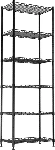 REGILLER Estantería de alambre de acero con 6 estantes, unidad de almacenamiento ajustable para lavandería, baño, cocina, despensa, armario (Negro,