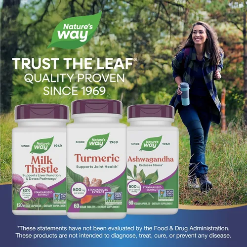 Miniatura 7 de Nature's Way Cúrcuma, extracto premium, apoya la salud de las articulaciones*, estandarizado al 95% de curcuminoides, 500 mg en porción, suplementos