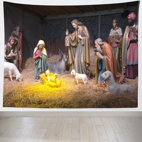 Miniatura 7 de Loccor Tapiz de Navidad Escena del Nacimiento Pesebre Escena del Nacimiento del Bebé Jesús Tapiz para Colgar en la Pared Tapestries Religiosos