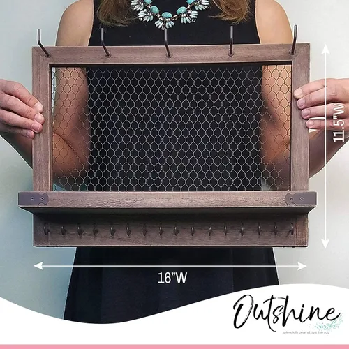 Miniatura 6 de OUTSHINE Organizador de joyas de pared grande de granja (espresso) Organizador de pared para aretes, collares, pulseras, accesorios