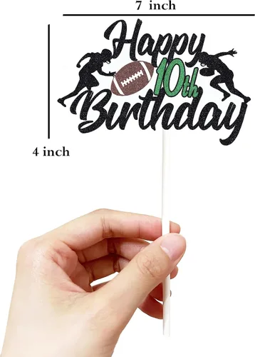 Miniatura 2 de Decoración de pastel de fútbol de 10 años de edad para niños de 10 años de edad, temática deportiva, suministros para eventos de fiesta de décimo