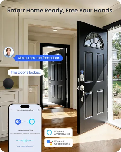 Miniatura 5 de Veise VE027-H Cerradura inteligente de huella digital Wi-Fi integrada con manija, control remoto de aplicación y control de voz, juego de cerradura