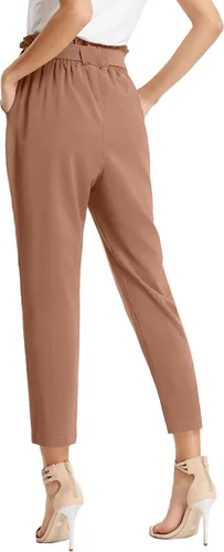 Miniatura 3 de KANCY KOLE - Pantalones paper bag de cintura alta y con bolsillos para mujer, con lazo, estilo casual, pantalones hasta el tobillo de la talla S a