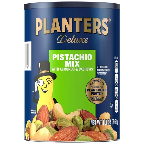 Miniatura 10 de PLANTERS Deluxe Pistachio Mix - Mezcla de pistachos, bocadillos para fiestas, proteína a base de plantas, lata de 14.5 onzas