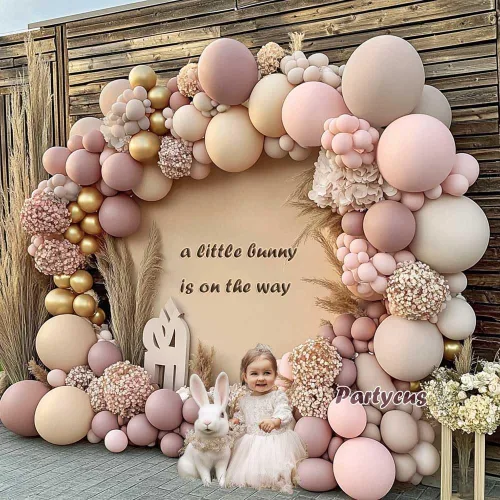 Miniatura 8 de Arco de globos de color rosa claro y beige con doble relleno, color malva, color nude y blanco crema mate, kit de guirnalda de globos para baby Rosa