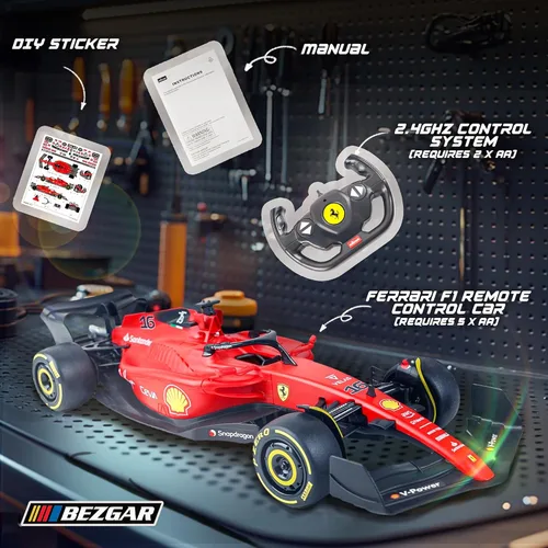 Miniatura 4 de BEZGAR Auto de control remoto Ferrari F1 75 1:12 – Auto de carreras RC de 2.4 GHz con auténtica librea, calcomanías para el cuerpo de bricolaje