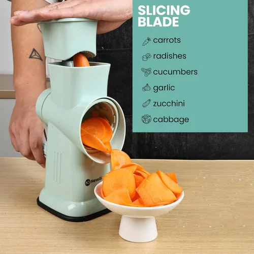 Miniatura 4 de Rallador de queso giratorio con manivela – Trituradora de queso 6 en 1, 6 cuchillas de acero inoxidable, base de succión reforzada, rallador