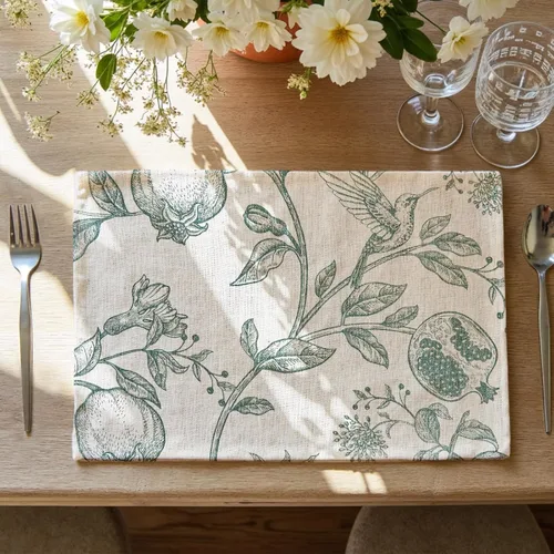 JINCHAN Juego de manteles individuales de lino floral navideños de tela, estilo rústico cottagecore botánico para exteriores, estacional para