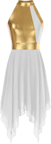 Miniatura 58 de easyforever Vestido de baile sin mangas con bloques de color para mujer, alabanza litúrgica, ropa de baile lírico, vestido de bata de adoración