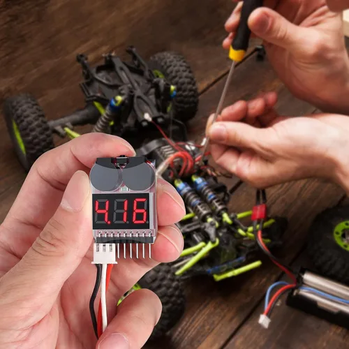 Miniatura 7 de CAMWAY Probador de voltaje de batería Lipo, 5 unidades, 2 en 1, 1-8s, alarma de zumbador de bajo voltaje, probador de monitor de batería para 1-8s