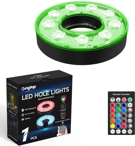 KINGTOP Luz de hoyo de golf LED recargable - Impermeable, lente de iluminación enfocada, control remoto, perfecta para práctica nocturna de golf en