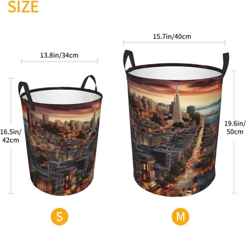 Miniatura 5 de Cesta circular con estampado de San Francisco, impermeable, cesta organizadora de lavandería, con asas, para ropa, juguetes, pequeña