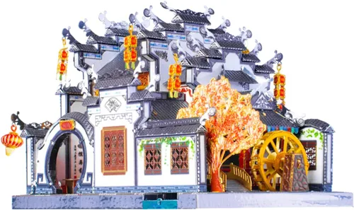 MU Rompecabezas de metal 3D para adultos, arquitectura paisajística china, jardines estilo Anhui, rompecabezas de bricolaje en miniatura, kit de