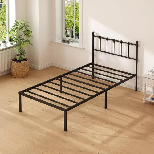 Miniatura 7 de Kujielan Armazón de Cama Tamaño Twin con Cabecera Moderna, Base de Cama de Plataforma de Metal con Soporte Fuerte, No Necesita Somier, Fácil