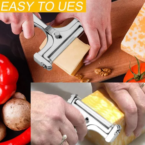 Miniatura 4 de Cortador de queso con alambre de acero inoxidable, cortador de queso ajustable de mano, afeitadora de queso premium para mozzarella, cheddar