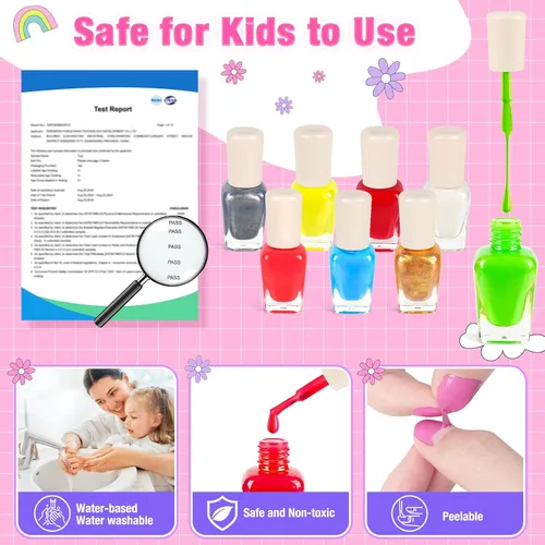 Miniatura 2 de Meaicezli Juego de esmaltes de uñas para niñas, kit de arte de uñas con secador de uñas, esmalte de uñas no tóxico para niños con purpurina y uñas