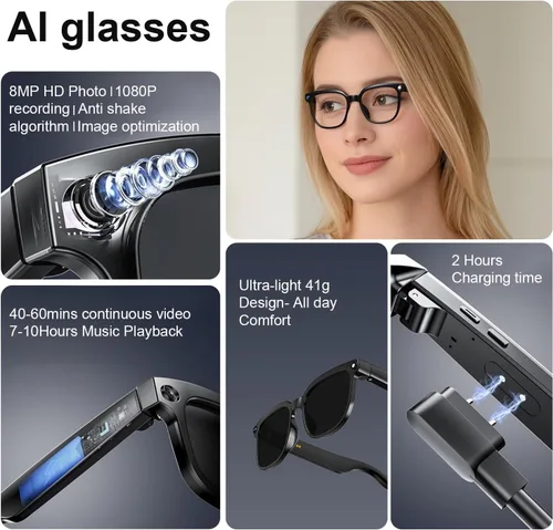 Miniatura 5 de Lentes inteligentes AI con cámara, video HD 4K y captura de fotos, traducción en tiempo real, gafas de grabación con asistente de IA, reconocimiento