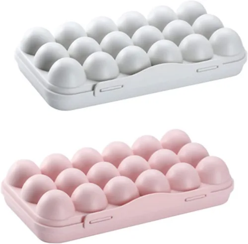 SOLUSTRE Contenedor de huevos de 2 piezas, contenedor de 18 huevos, bandeja apilable de PP para huevos con tapa, bandeja de almacenamiento para