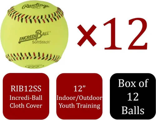 Miniatura 2 de Rawlings Pelotas de sóftbol Incredi-Ball amarillas Softstitch Opciones de 11" y 12" Opciones de cubierta de tela y cuero sintético 12
