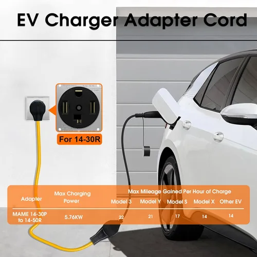 Miniatura 5 de Cable adaptador de cargador NEMA 14-30P a 14-50R EV, 125V/250V 4 clavijas de estilo moderno para secadora (después de 1996) a enchufe de cargador