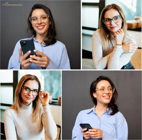 Miniatura 2 de AMOMOMA Gafas de Lectura Cuadradas con Bloqueo de Luz Azul para Mujeres, Lectores de Primavera con Bisagra AM6082 C1.crystal +C2.green Grading Marrón