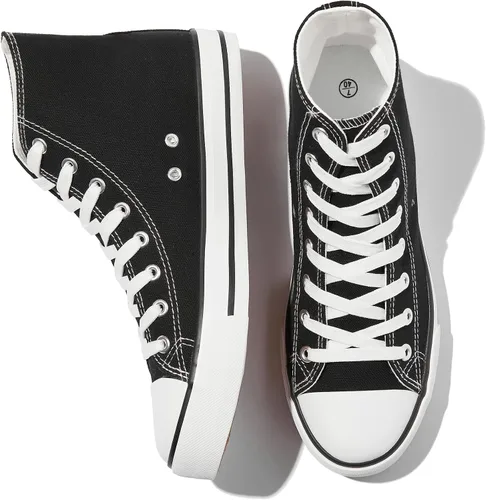 Zapatillas de lona altas para hombre, zapatos de lona casuales con cordones para hombre, zapatos de lona de moda blanca y negra para caminar