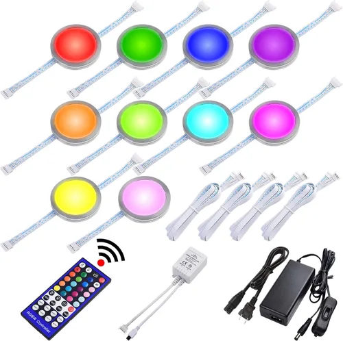 RGBWW - Luz para debajo del mostrador, discos LED para iluminación de decoración navideña, cambio de color rojo, verde, azul y blanco cálido, Kit de